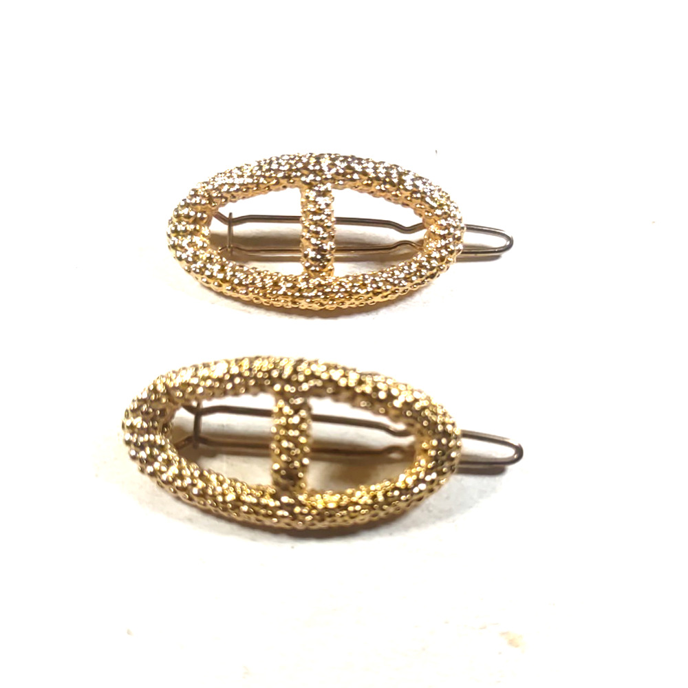 Hair Barrette Clips Gold Tone Matching Pair - Picture 2 of 6